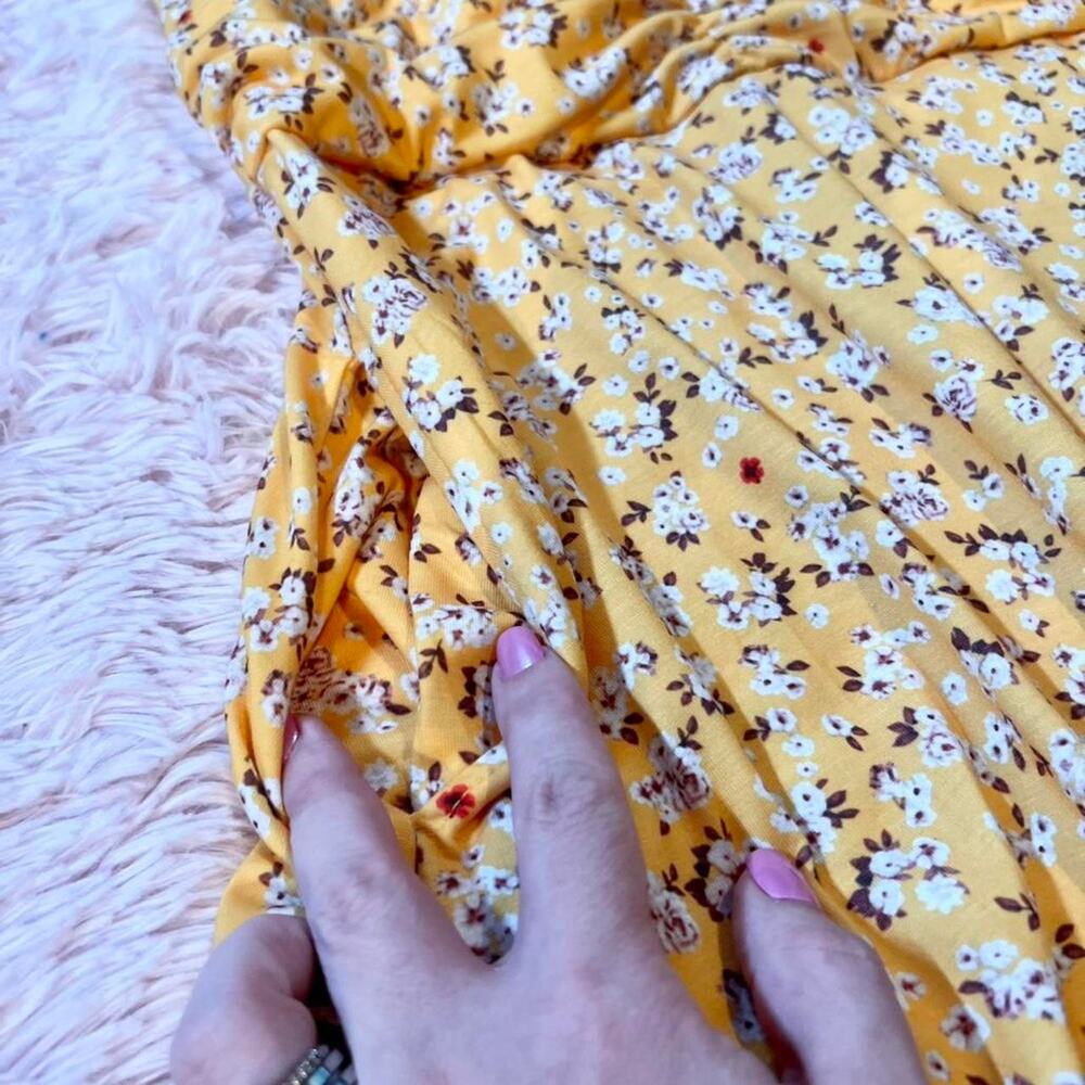 Yellow Floral Cottage Fairy Core Whimsical Feminine Earthy Boho Halter Dress‎ - Picture 5 of 6